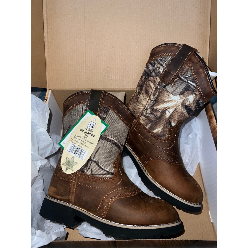 Itasca Buckaroo Boots Youth Size 12 Brown Camo New With Tags 5027010